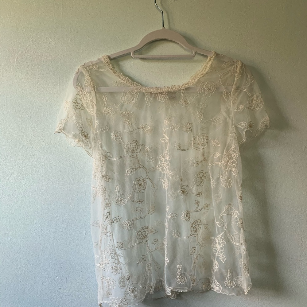 Hinge mesh embroidered top